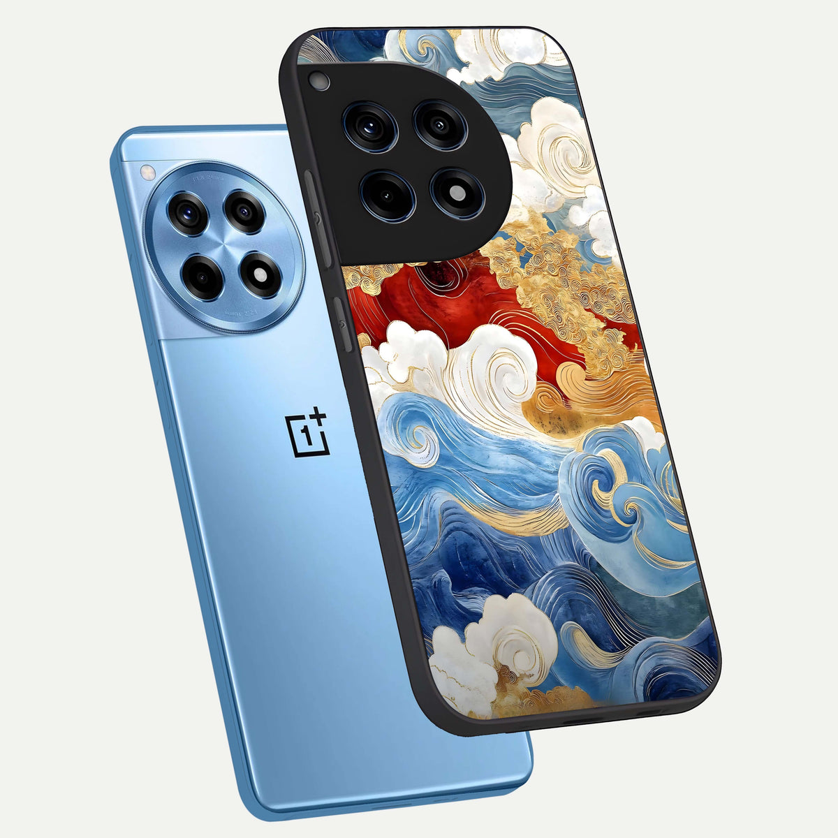  Colored Waves phone case For OnePlus 12R showing premium glass back cover with detailed artwork