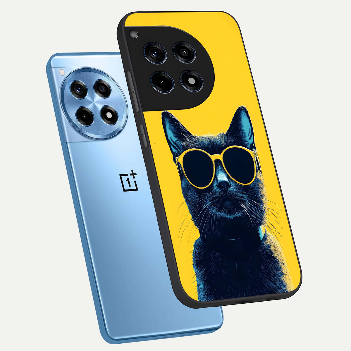  Cool Cat Vibes phone case For OnePlus 12R showing premium glass back cover with detailed artwork