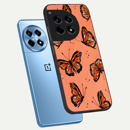  Coral Wing Butterfly phone case For OnePlus 12R showing premium glass back cover with detailed artwork