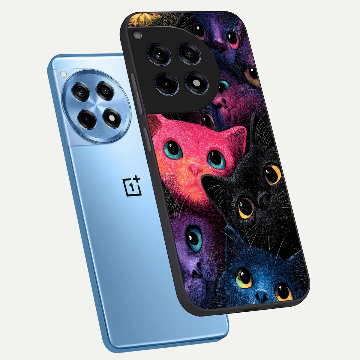  Cosmic Cats Dreams phone case For OnePlus 12R showing premium glass back cover with detailed artwork