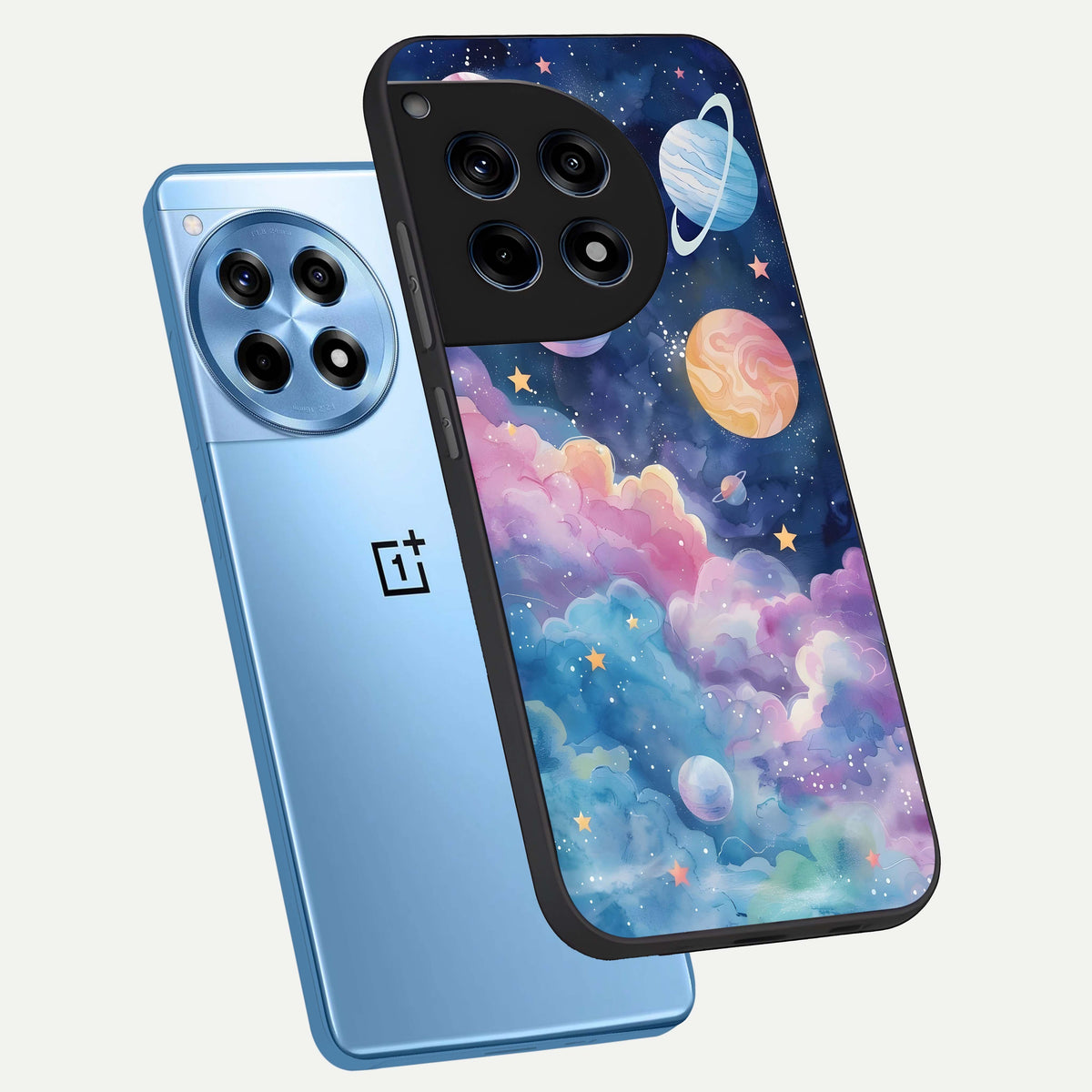  Cosmic Planet Dreams phone case For OnePlus 12R showing premium glass back cover with detailed artwork