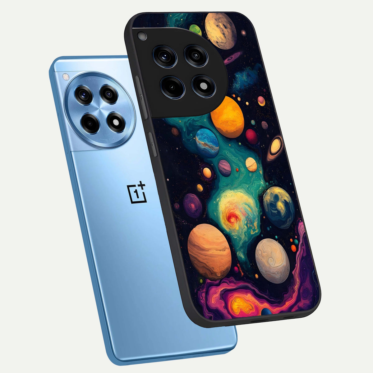  Cosmic Planet Journey phone case For OnePlus 12R showing premium glass back cover with detailed artwork