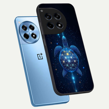  Crimson Blue Turtle phone case For OnePlus 12R showing premium glass back cover with detailed artwork
