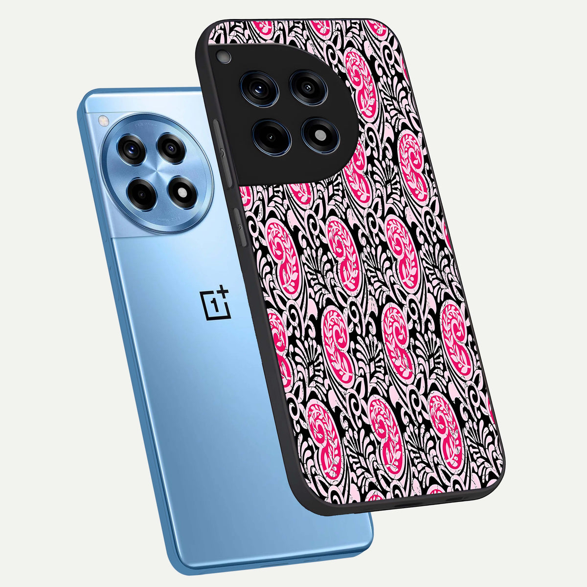  Crimson Paisley Charm phone case For OnePlus 12R showing premium glass back cover with detailed artwork