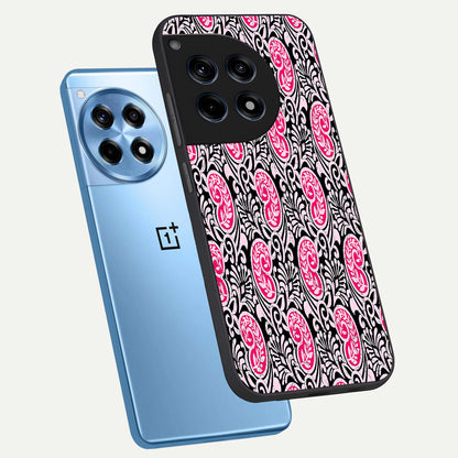  Crimson Paisley Charm phone case For OnePlus 12R showing premium glass back cover with detailed artwork