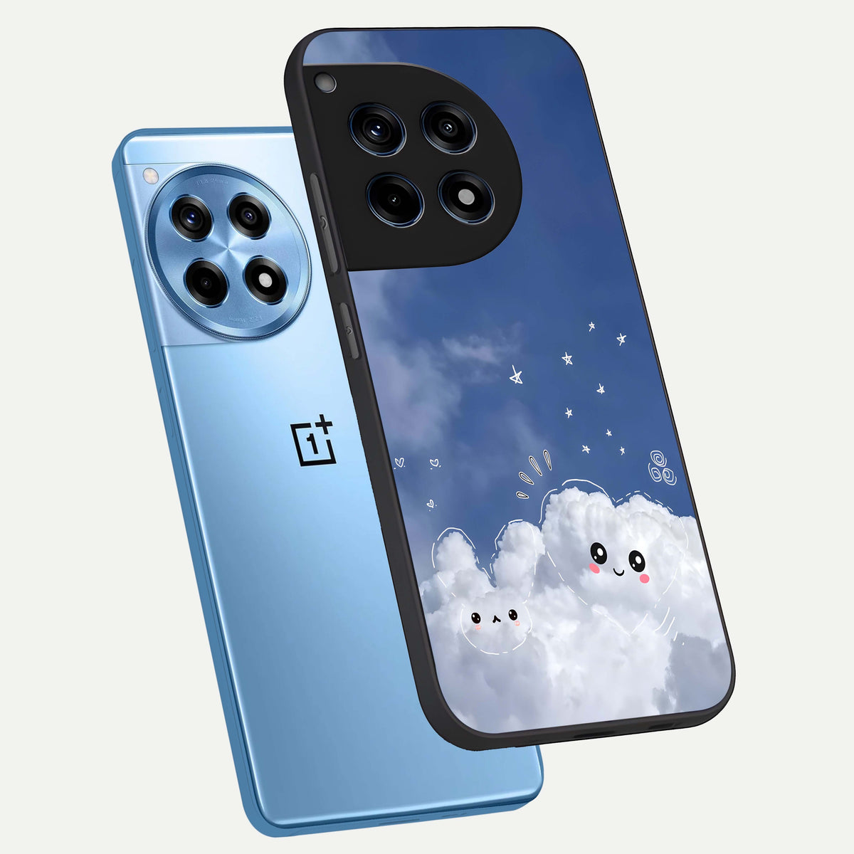  Cute Blossom Cloud phone case For OnePlus 12R showing premium glass back cover with detailed artwork