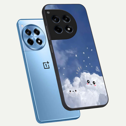  Cute Blossom Cloud phone case For OnePlus 12R showing premium glass back cover with detailed artwork