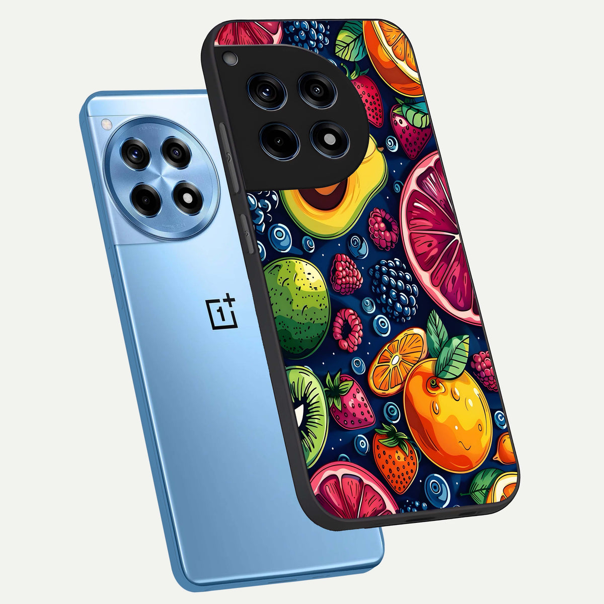  Cute Fruits Art phone case For OnePlus 12R showing premium glass back cover with detailed artwork