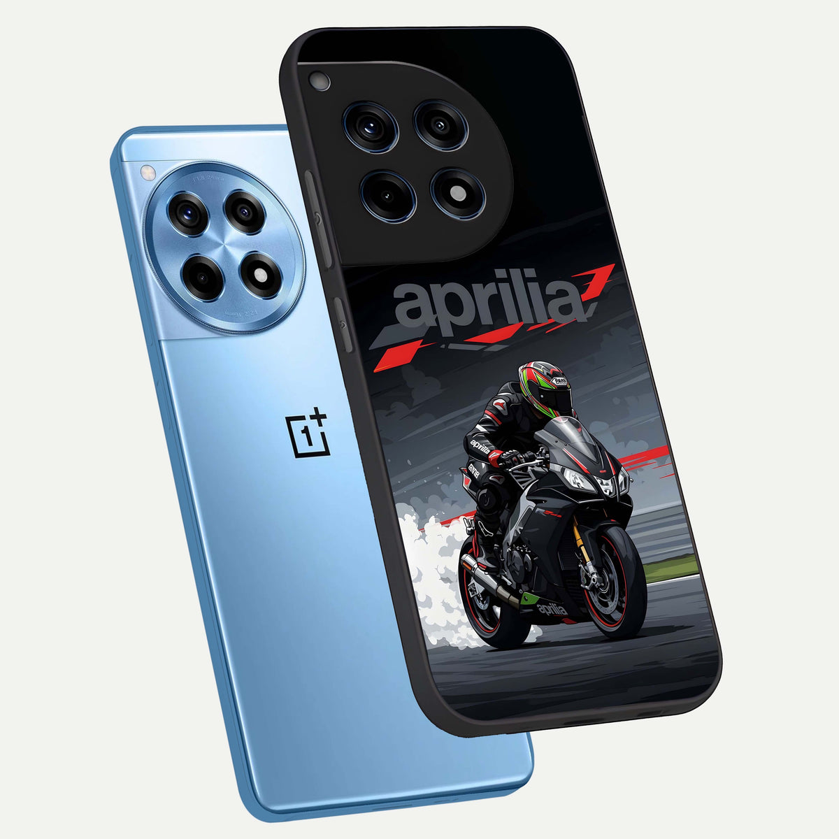  Dark Aprilla phone case For OnePlus 12R showing premium glass back cover with detailed artwork