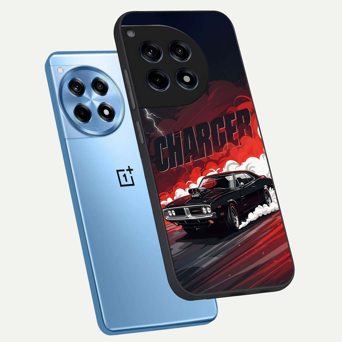  Dark Charger Fury phone case For OnePlus 12R showing premium glass back cover with detailed artwork