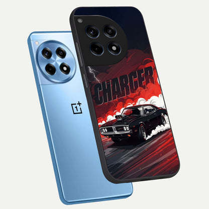  Dark Charger Fury phone case For OnePlus 12R showing premium glass back cover with detailed artwork
