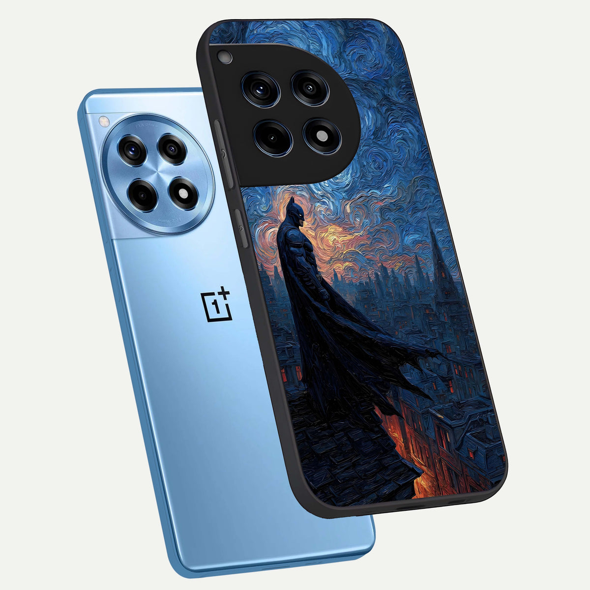 Dark Knight Dusk phone case For OnePlus 12R showing premium glass back cover with detailed artwork