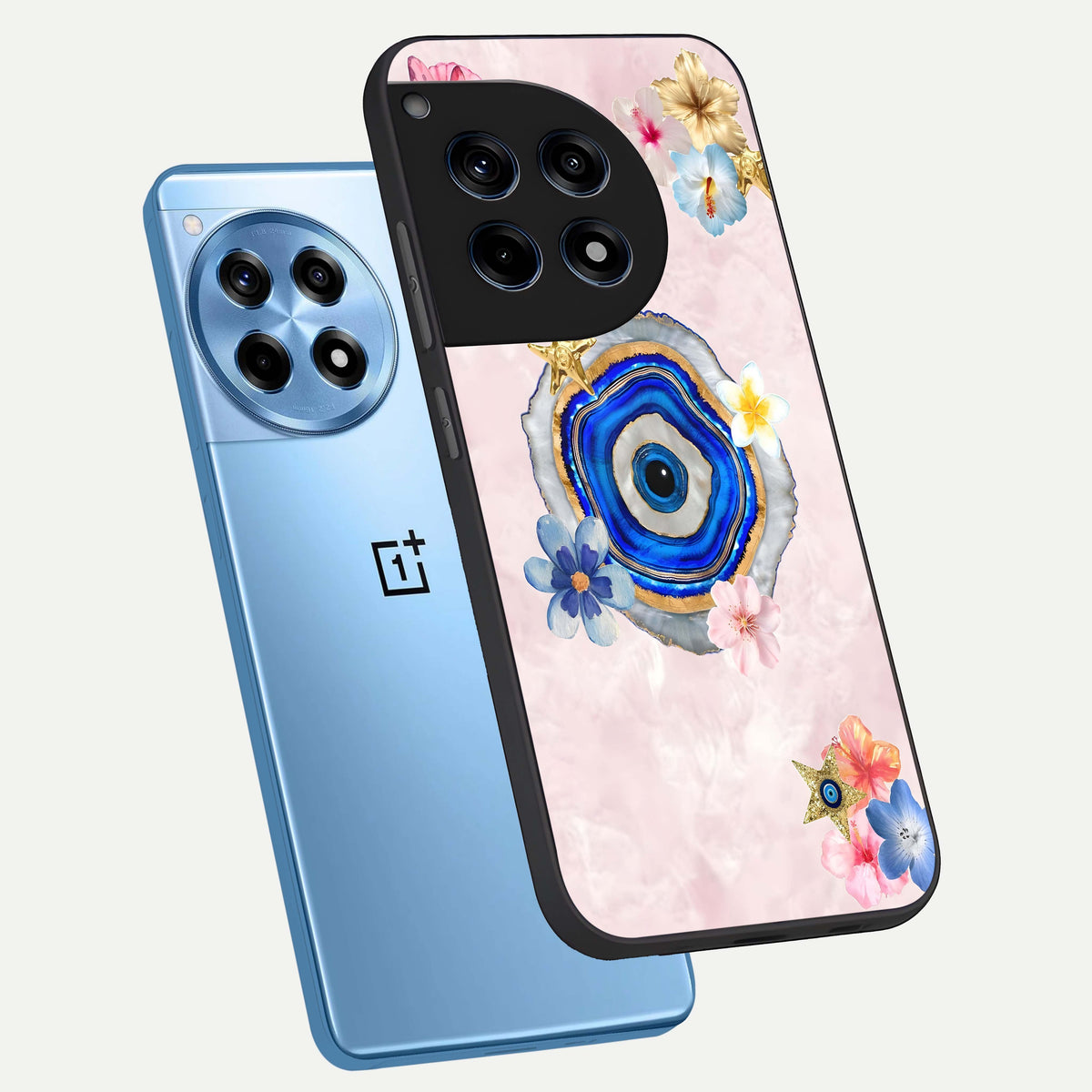  Divine Aura Bloom phone case For OnePlus 12R showing premium glass back cover with detailed artwork