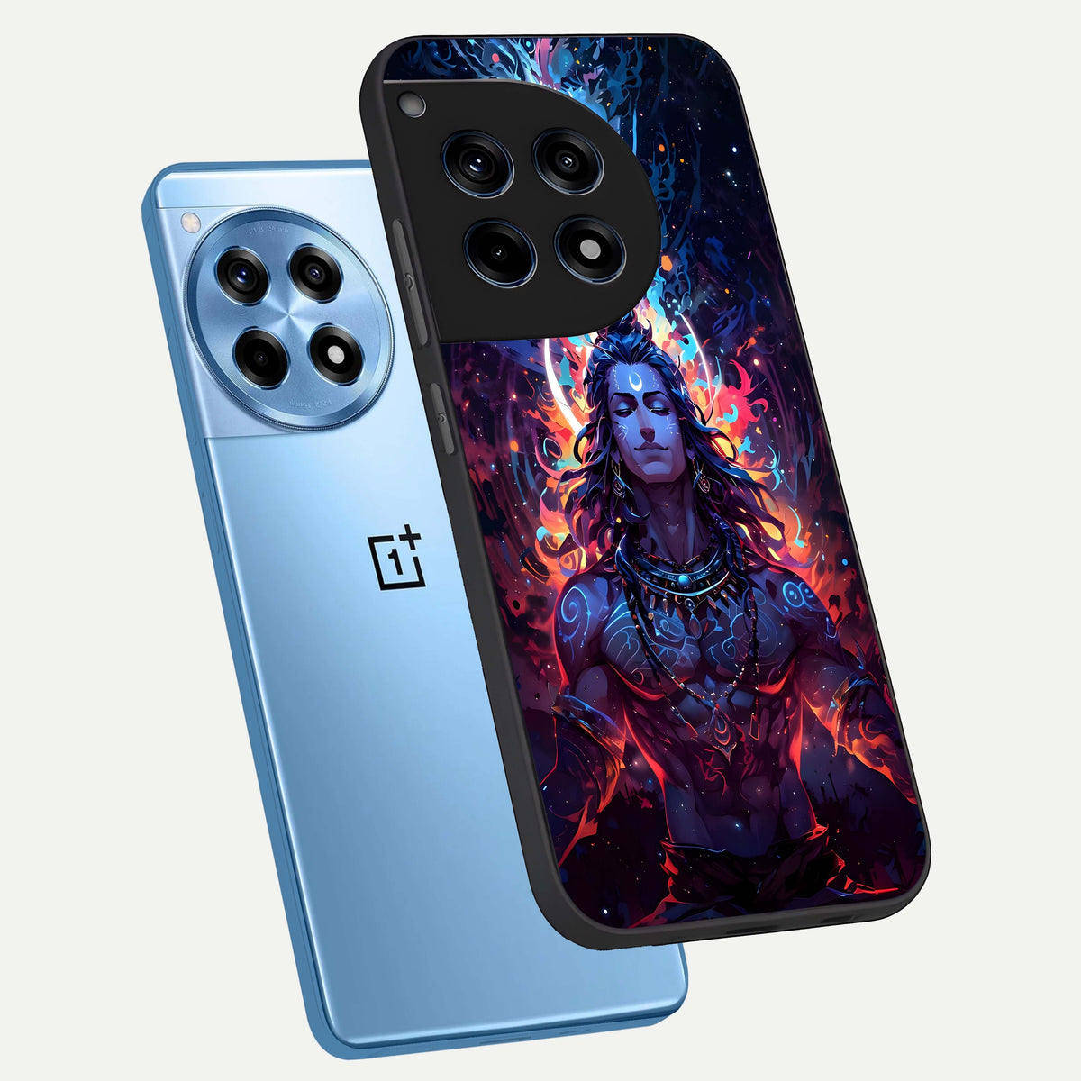  Divine Fire Shiv phone case For OnePlus 12R showing premium glass back cover with detailed artwork