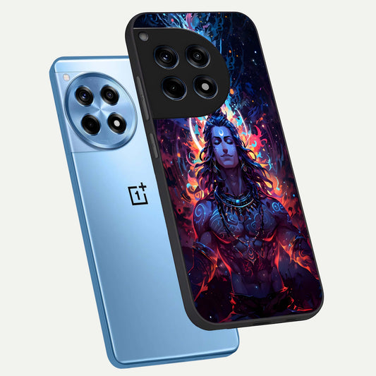  Divine Fire Shiv phone case For OnePlus 12R showing premium glass back cover with detailed artwork