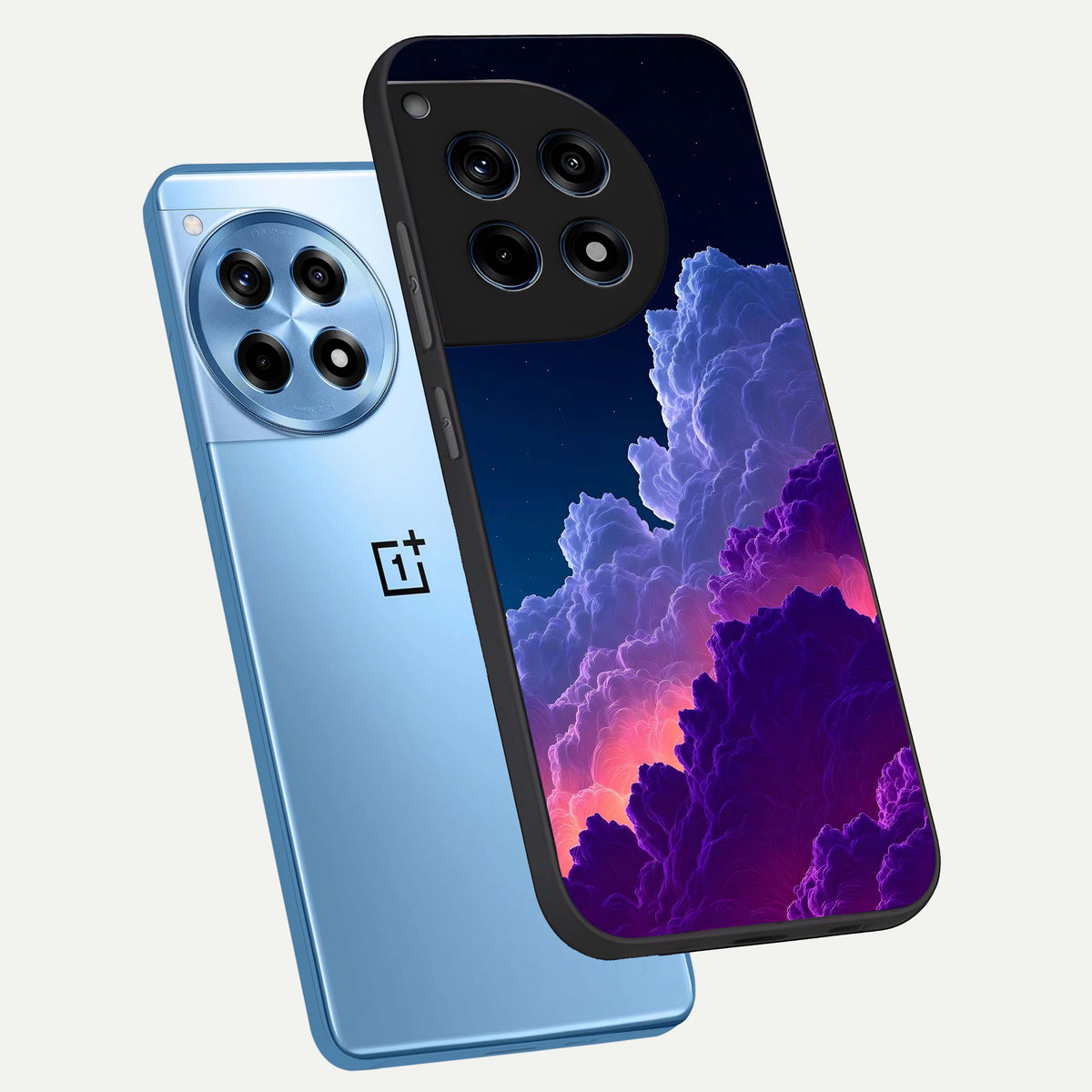  Dreamy Cloud Skies phone case For OnePlus 12R showing premium glass back cover with detailed artwork