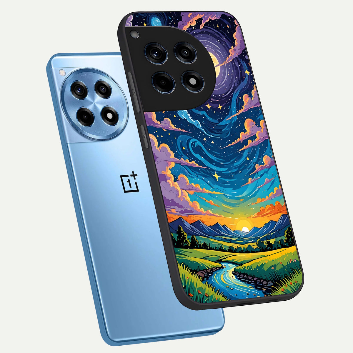  Dreamy Night Landscape phone case For OnePlus 12R showing premium glass back cover with detailed artwork