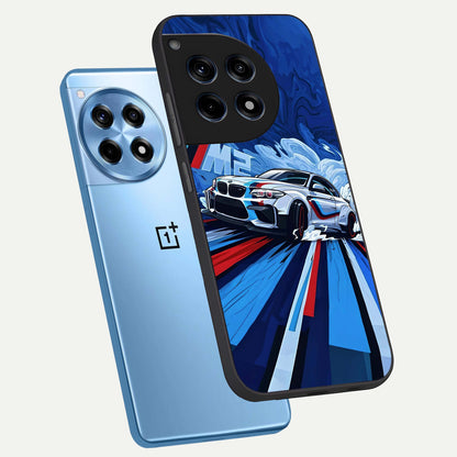 Drift Power Rush phone case For OnePlus 12R showing premium glass back cover with detailed artwork