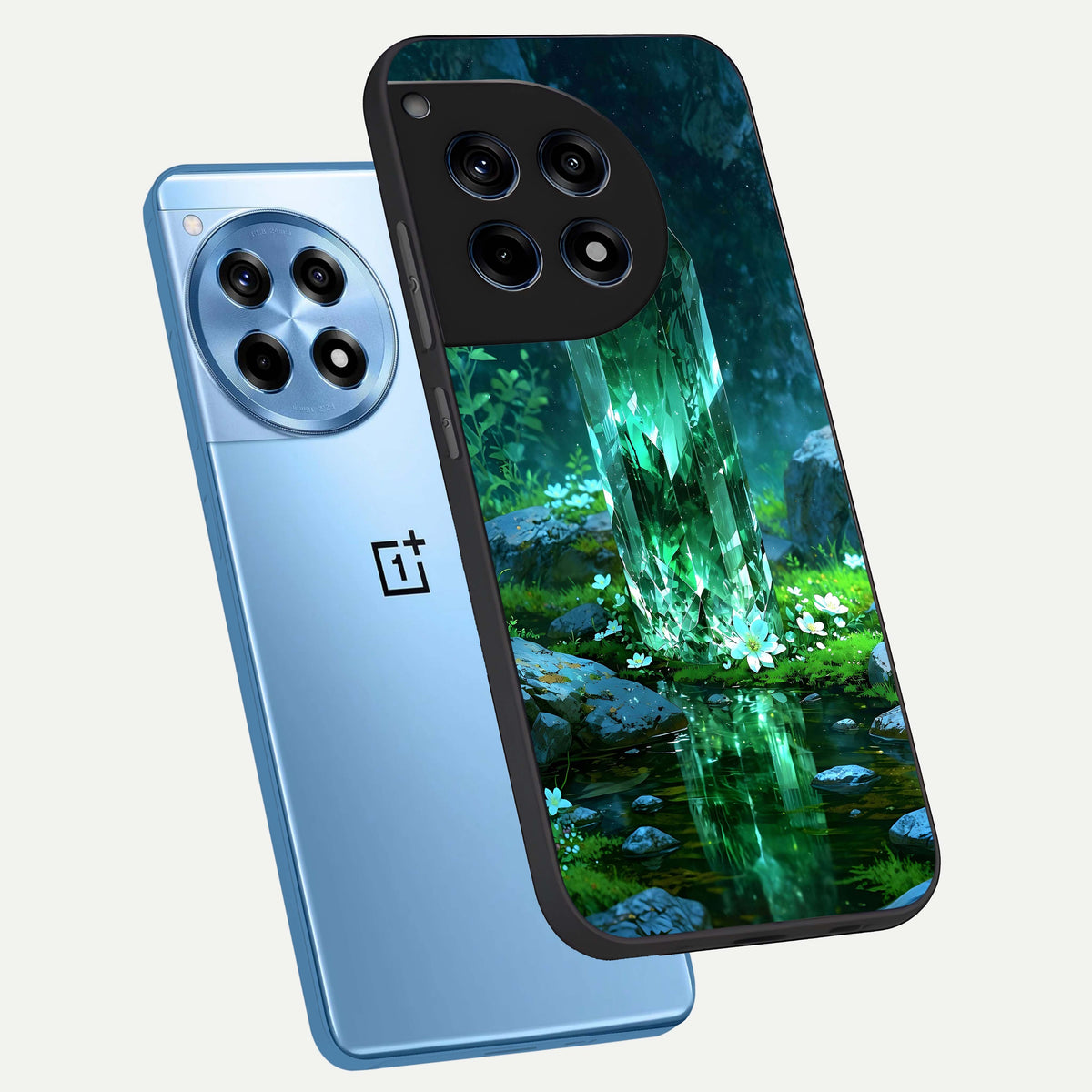  Emerald Light Crystal phone case For OnePlus 12R showing premium glass back cover with detailed artwork