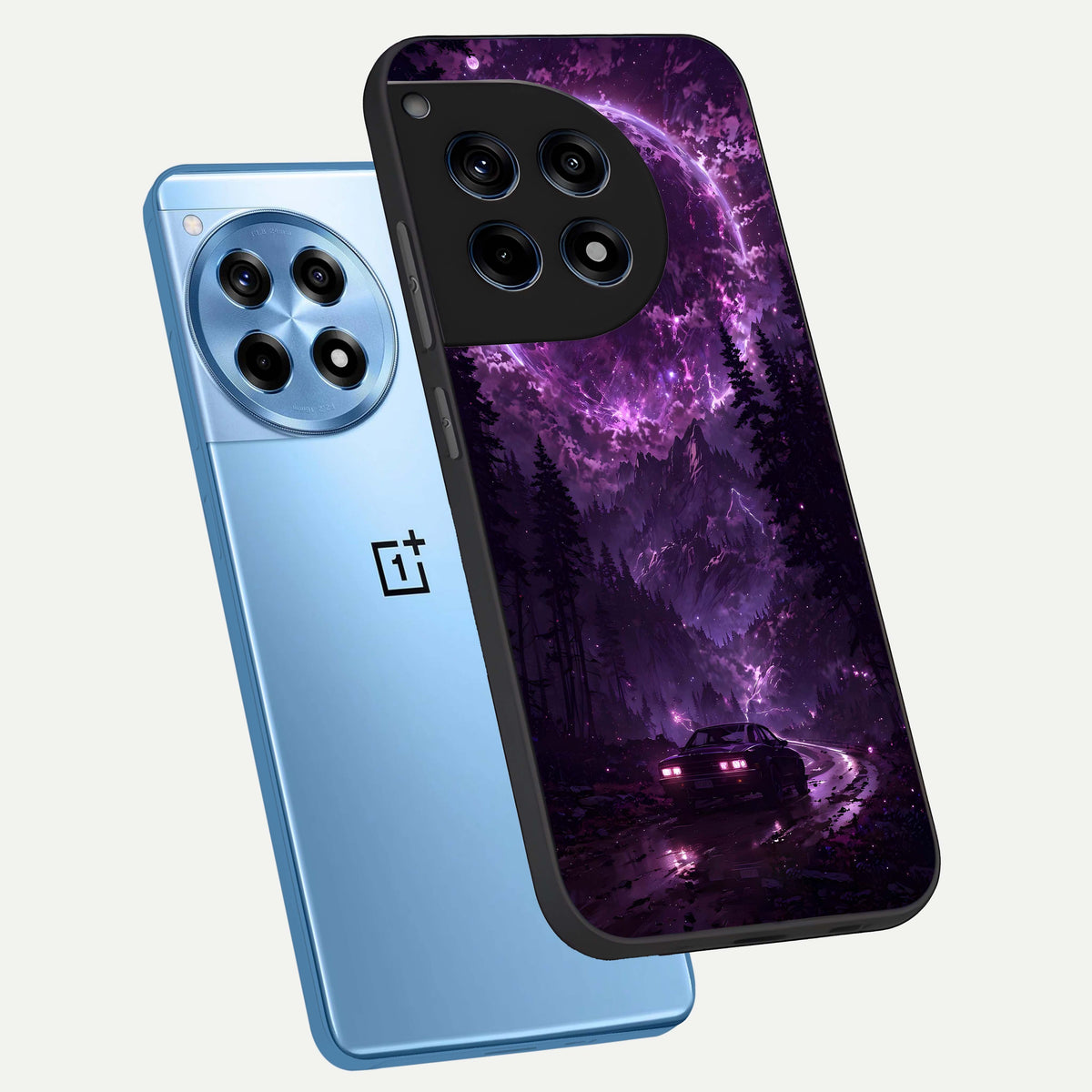  Eternal Cosmic Drive phone case For OnePlus 12R showing premium glass back cover with detailed artwork