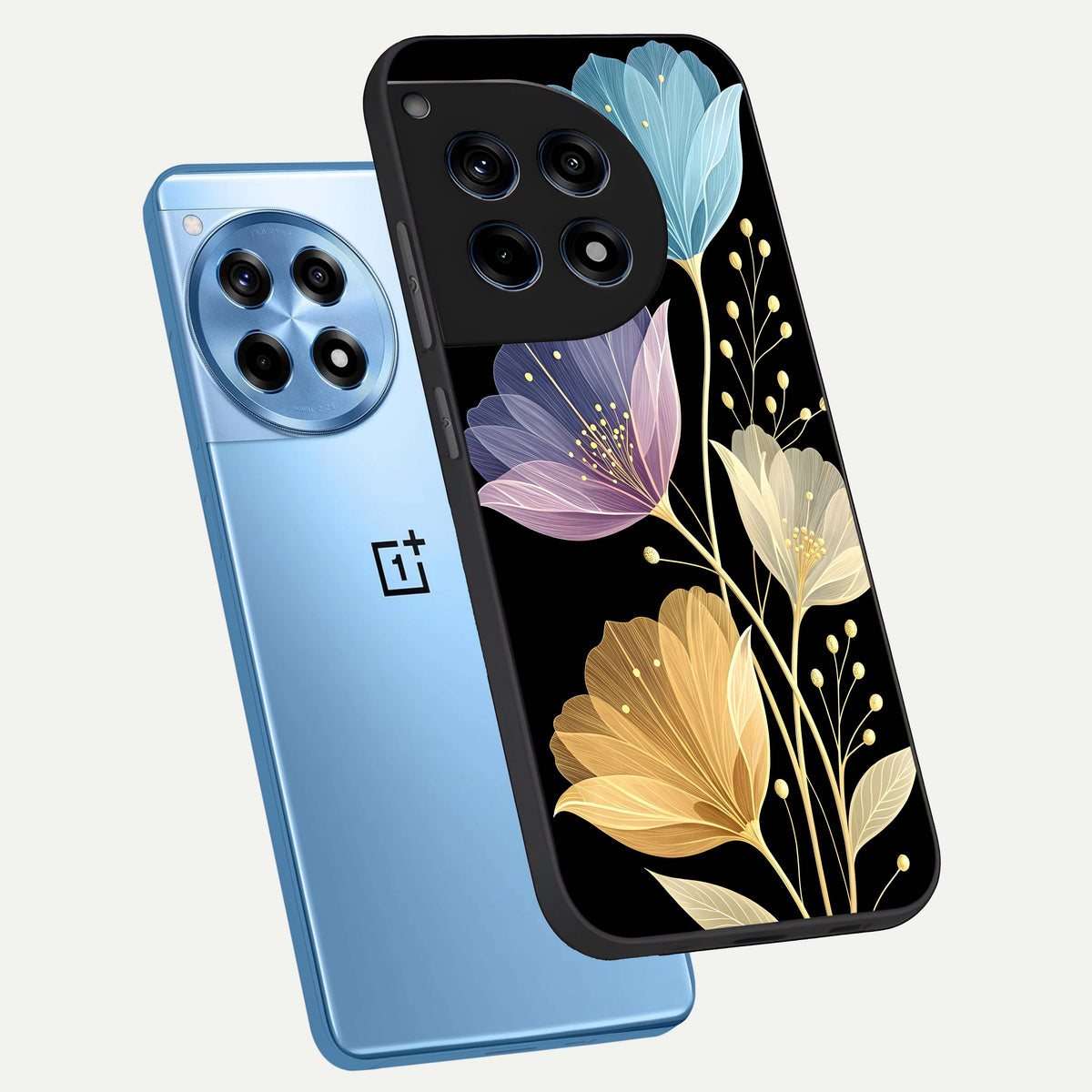  Flower Bloom Glow phone case For OnePlus 12R showing premium glass back cover with detailed artwork
