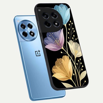  Flower Bloom Glow phone case For OnePlus 12R showing premium glass back cover with detailed artwork