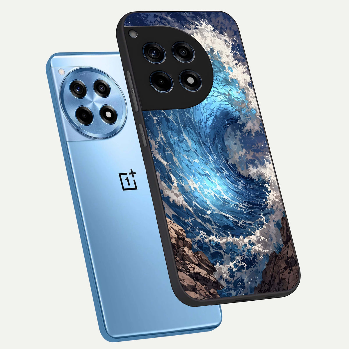  Giant Ocean Wave phone case For OnePlus 12R showing premium glass back cover with detailed artwork