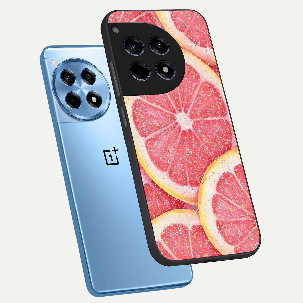  Glitter Grapefruit phone case For OnePlus 12R showing premium glass back cover with detailed artwork