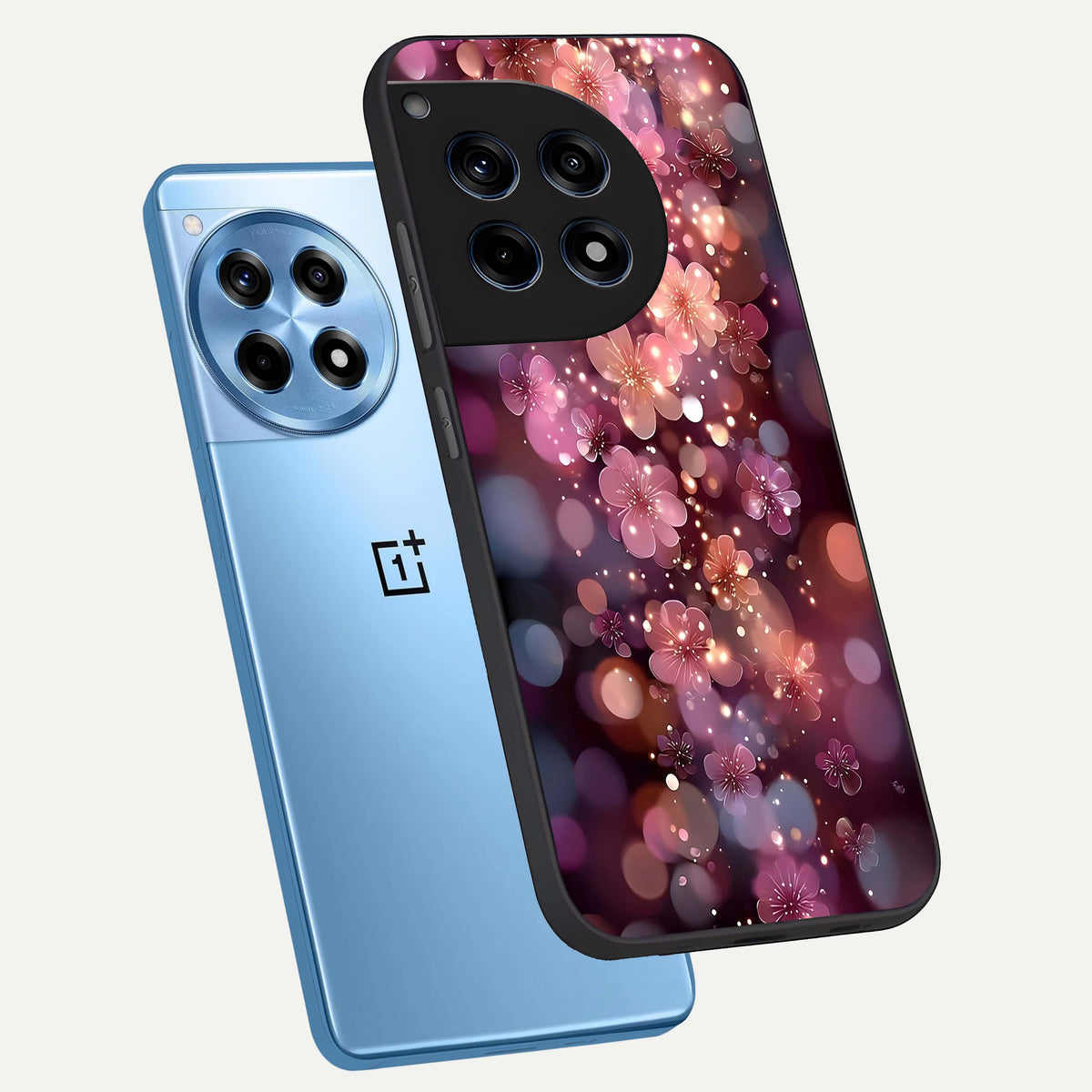  Glowing Petal Bliss phone case For OnePlus 12R showing premium glass back cover with detailed artwork