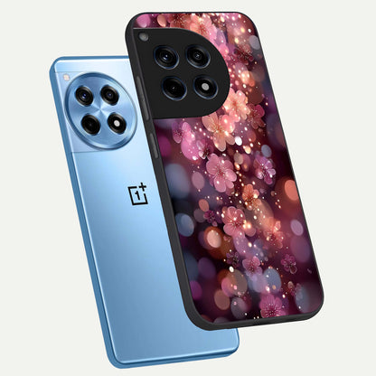  Glowing Petal Bliss phone case For OnePlus 12R showing premium glass back cover with detailed artwork