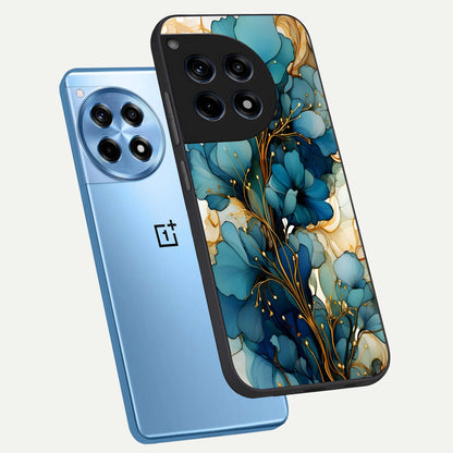  Golden Bloom Symphony phone case For OnePlus 12R showing premium glass back cover with detailed artwork