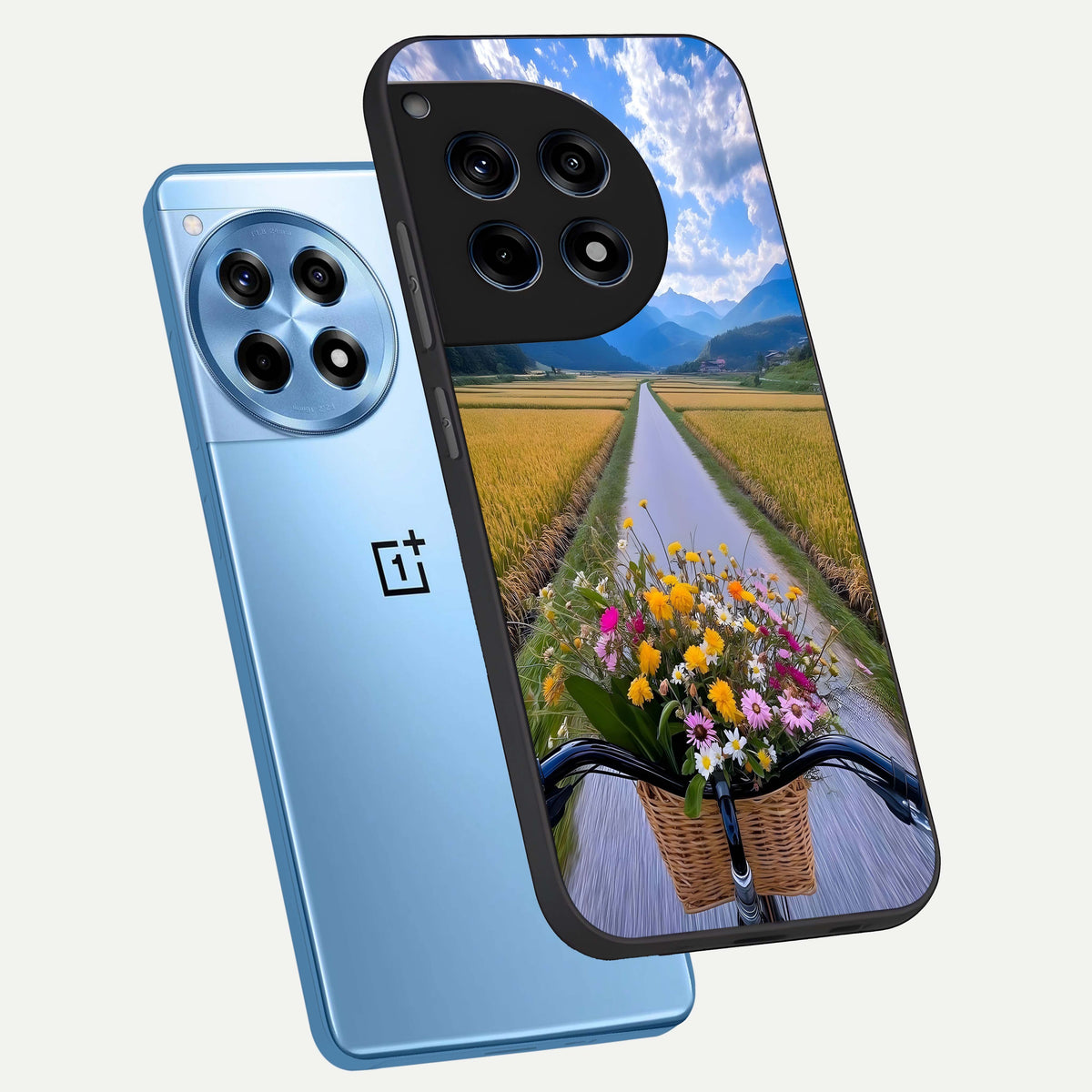  Golden Field Journey phone case For OnePlus 12R showing premium glass back cover with detailed artwork