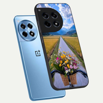  Golden Field Journey phone case For OnePlus 12R showing premium glass back cover with detailed artwork