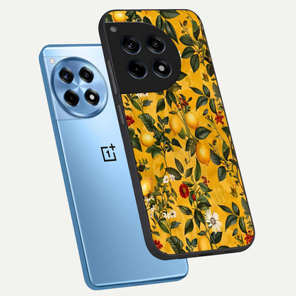  Golden Lemon Field phone case For OnePlus 12R showing premium glass back cover with detailed artwork