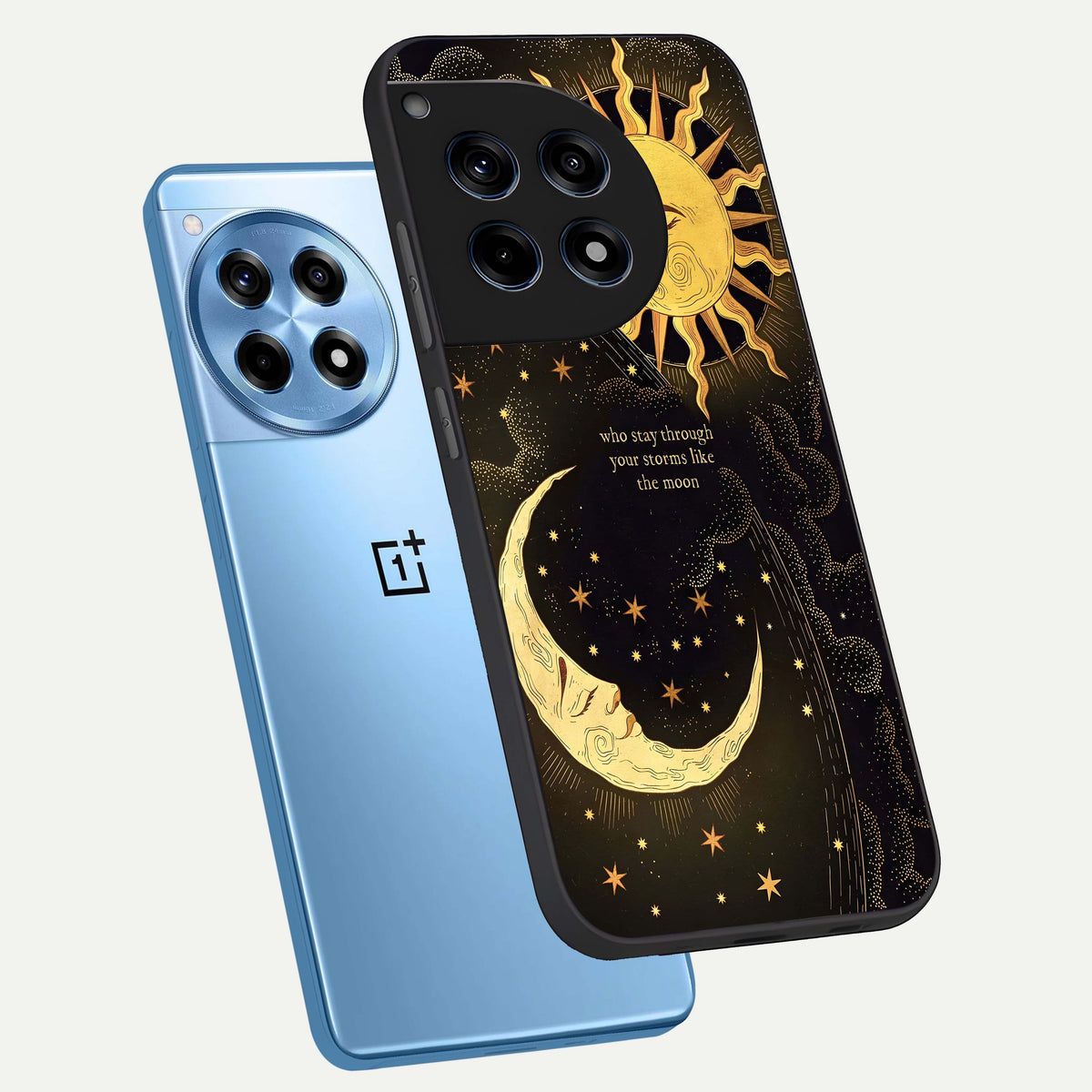  Golden Lunar Love phone case For OnePlus 12R showing premium glass back cover with detailed artwork