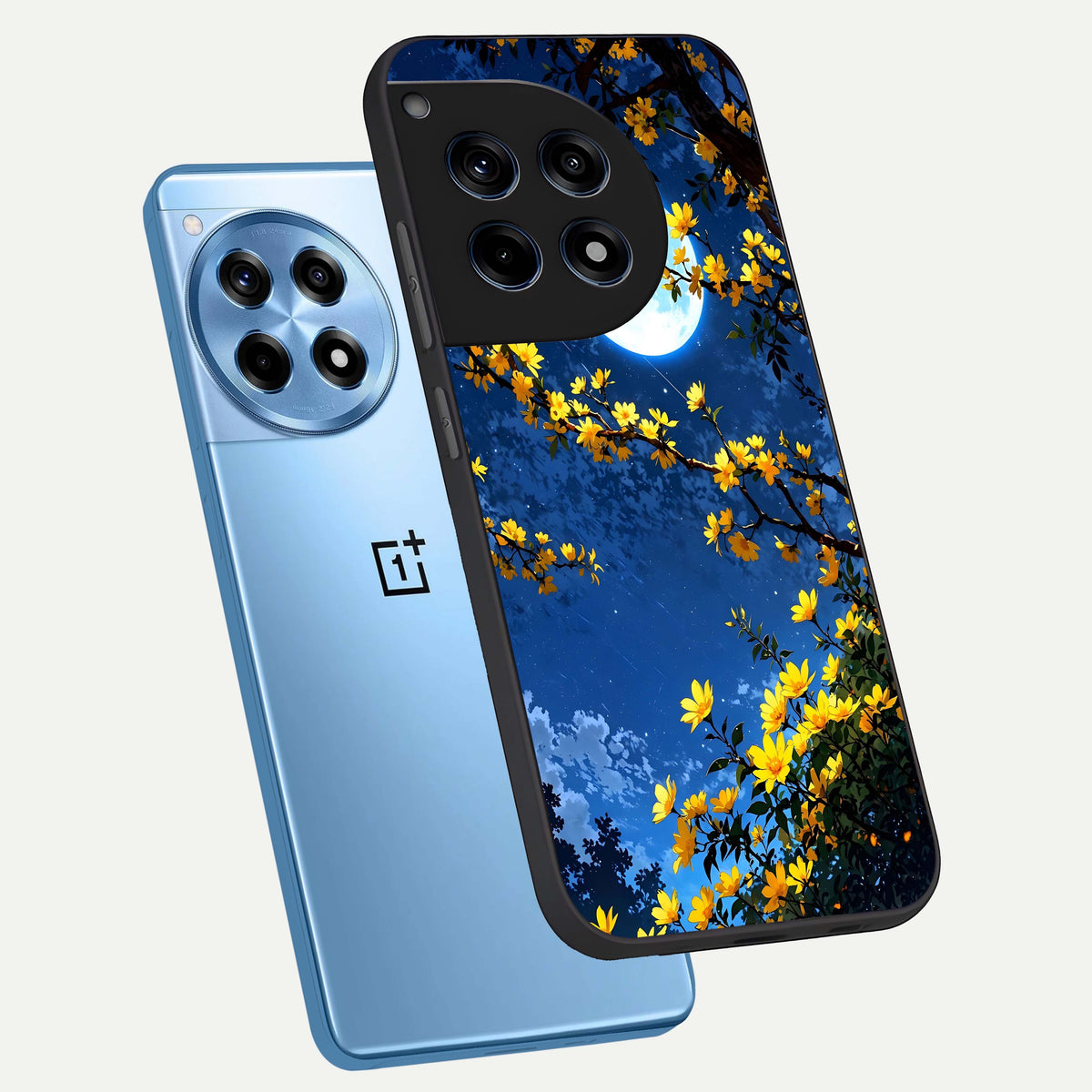  Golden Night Glow phone case For OnePlus 12R showing premium glass back cover with detailed artwork