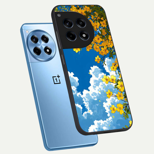  Golden Petal Sky phone case For OnePlus 12R showing premium glass back cover with detailed artwork
