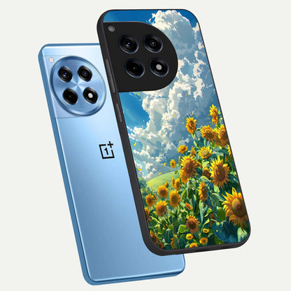  Golden Sun Glory phone case For OnePlus 12R showing premium glass back cover with detailed artwork