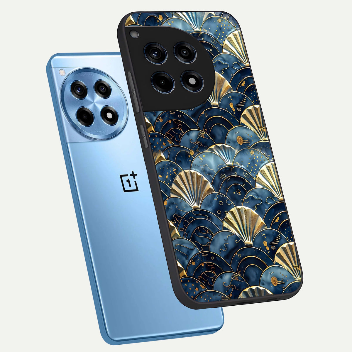  Golden Wave Luxe phone case For OnePlus 12R showing premium glass back cover with detailed artwork