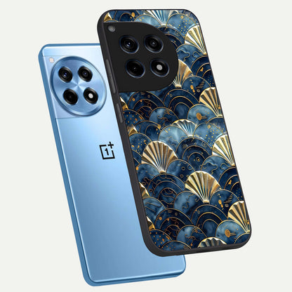  Golden Wave Luxe phone case For OnePlus 12R showing premium glass back cover with detailed artwork