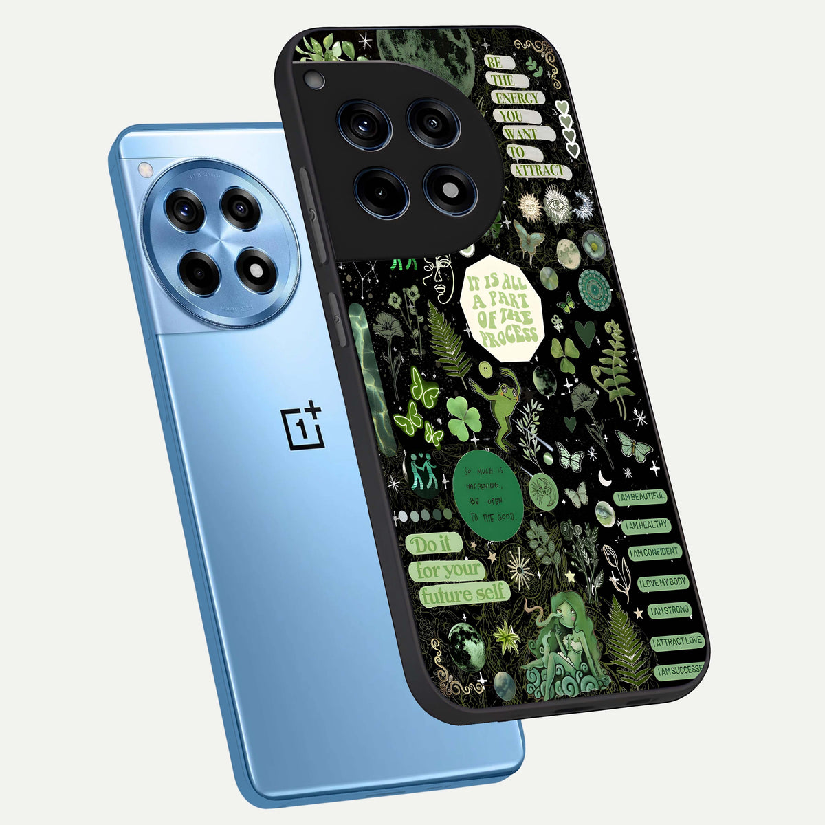  Green Mandala Pattern phone case For OnePlus 12R showing premium glass back cover with detailed artwork