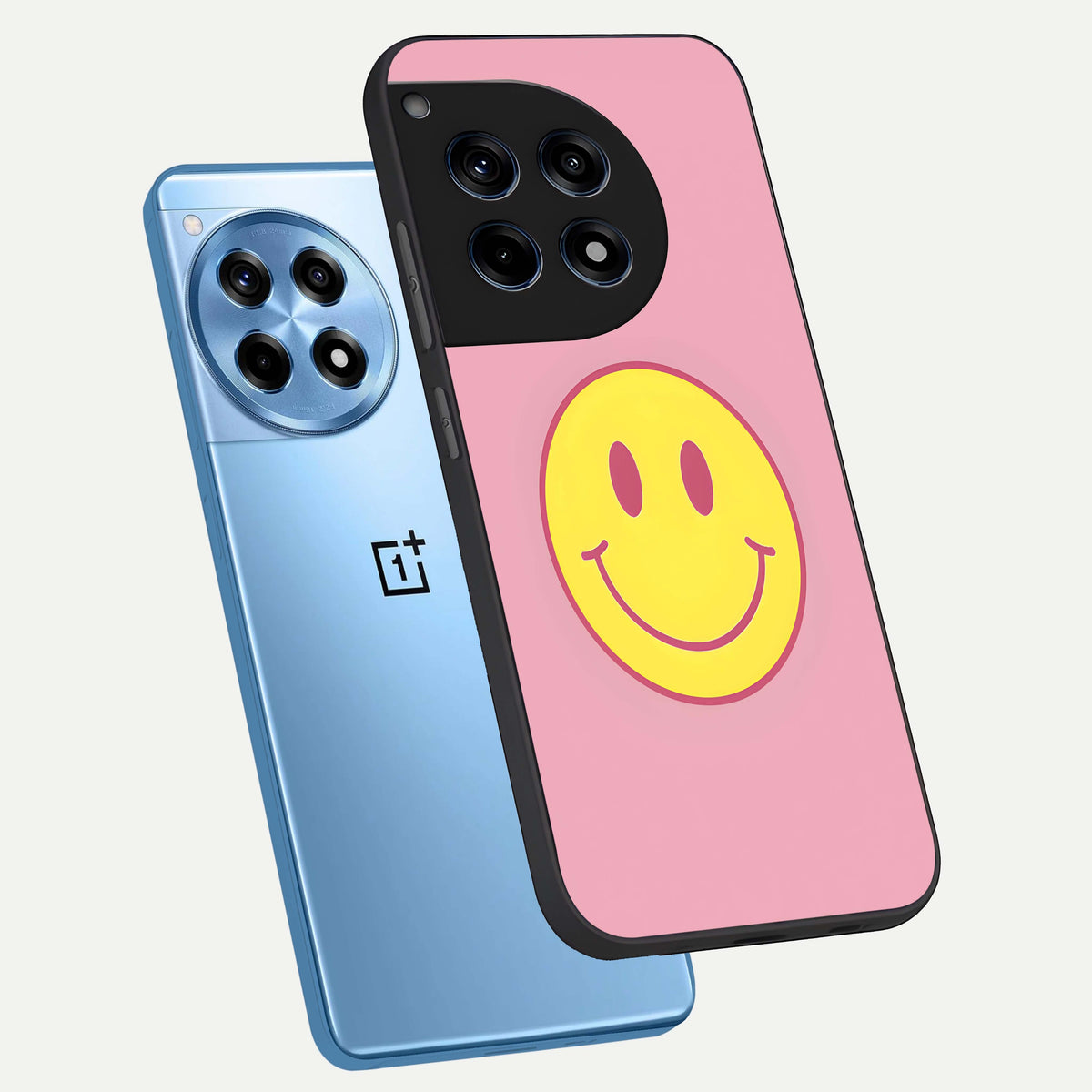  Happy Pink Mood phone case For OnePlus 12R showing premium glass back cover with detailed artwork