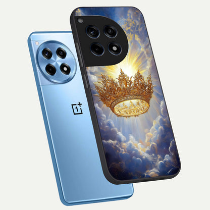  Heavenly Crown Light phone case For OnePlus 12R showing premium glass back cover with detailed artwork