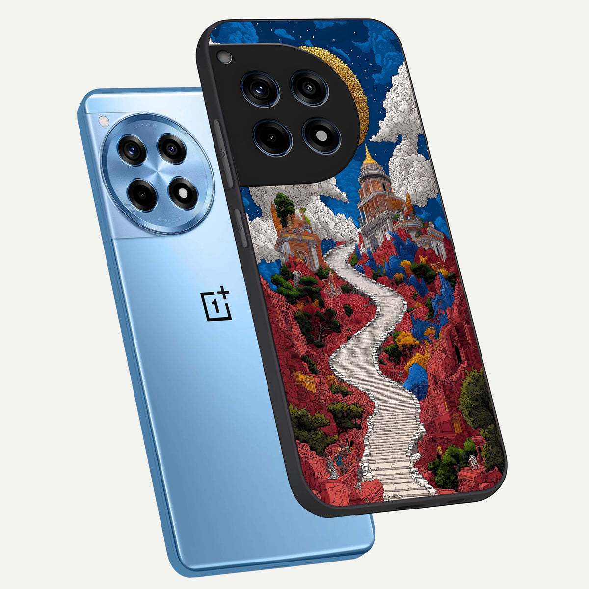  Heavenly Moon Path phone case For OnePlus 12R showing premium glass back cover with detailed artwork