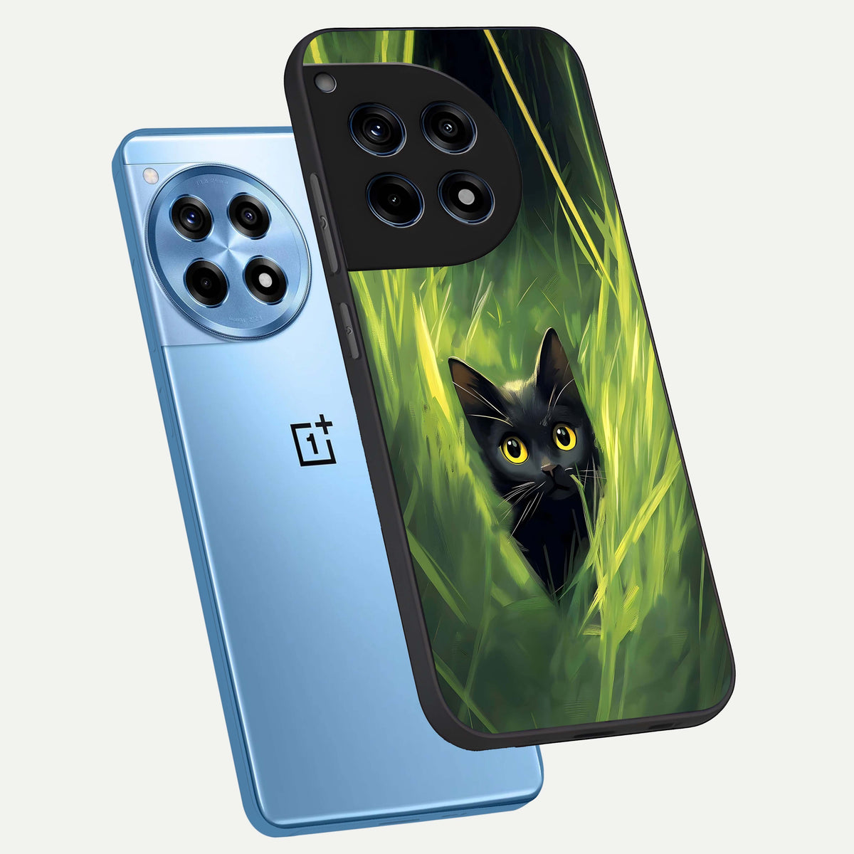  Hidden Cat Whisper phone case For OnePlus 12R showing premium glass back cover with detailed artwork