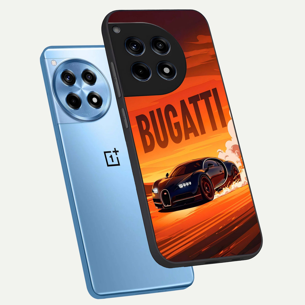  Inferno Bugatti Storm phone case For OnePlus 12R showing premium glass back cover with detailed artwork