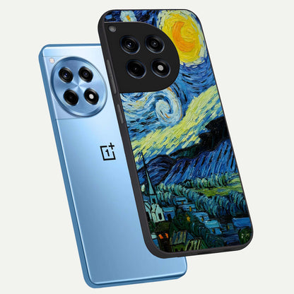  Inspired Van Gogh Art phone case For OnePlus 12R showing premium glass back cover with detailed artwork