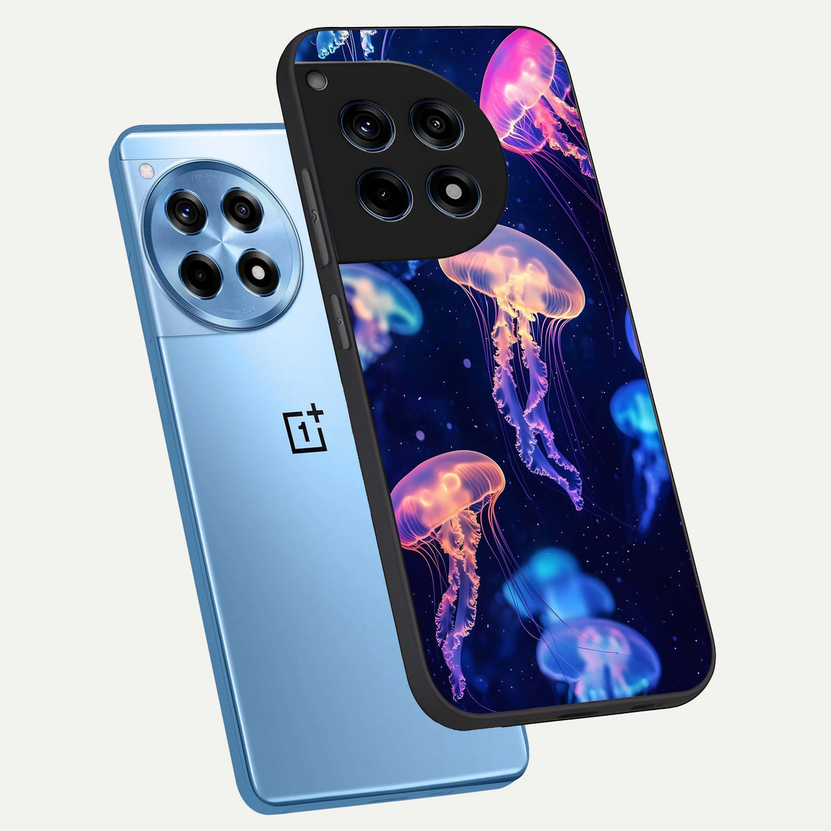  Jellyfish Pattern phone case For OnePlus 12R showing premium glass back cover with detailed artwork