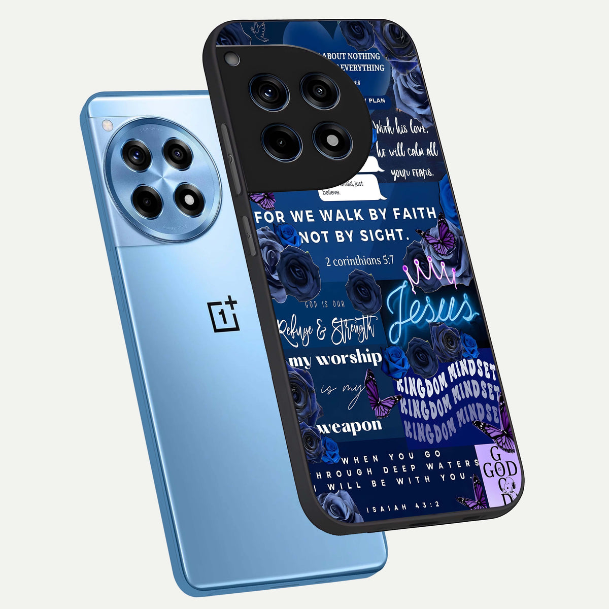  Kingdom Faith Glow phone case For OnePlus 12R showing premium glass back cover with detailed artwork