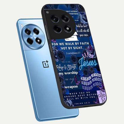  Kingdom Faith Glow phone case For OnePlus 12R showing premium glass back cover with detailed artwork